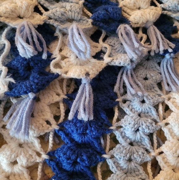 Hand Crochet Blue and White Afghan - Picture 4 of 5